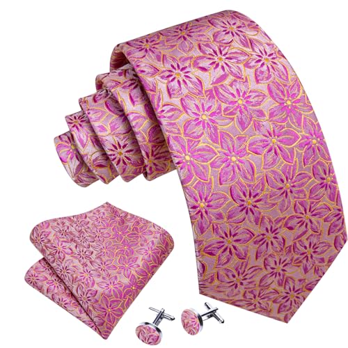 Image of Barry.Wang Men Tie Set Floral Paisley Silk Necktie Pocket Square Cufflinks Formal Wedding Party Business
