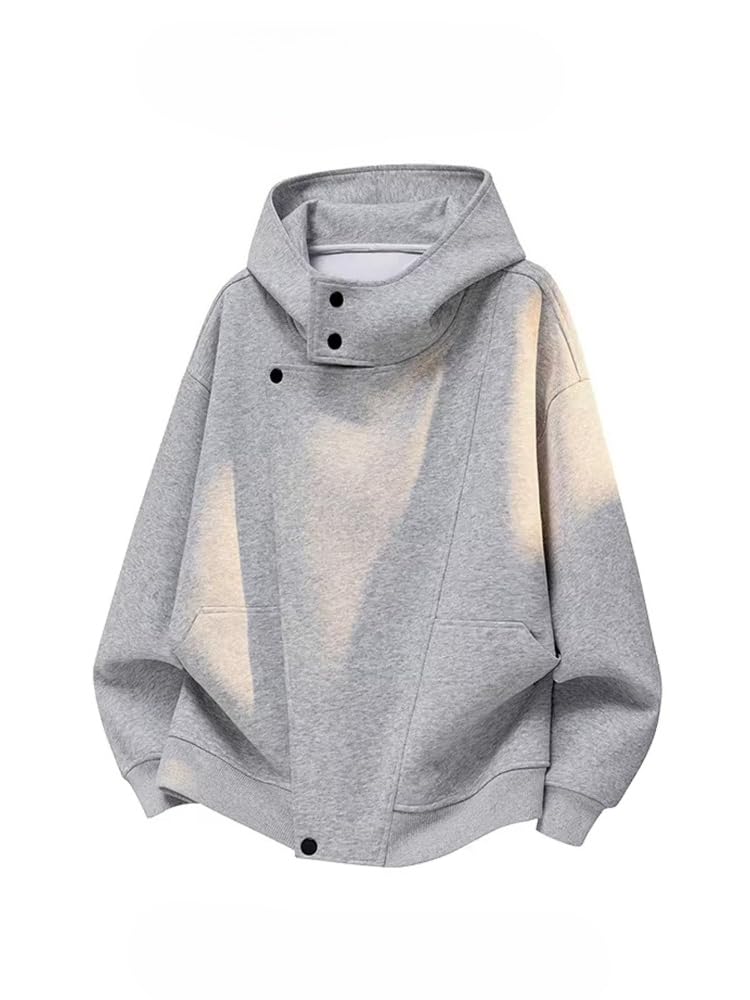Cárdigan informal holgado con cremallera frontal de moda para hombre | Cárdigan con capucha informal de otoño Estilo preppy Ajuste holgado