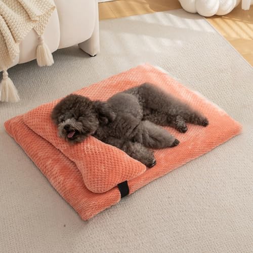 huraty Dog Bed with Pillow for Small Dogs, Orthopedic Dog Bed with Removable Cover, Washable Pet Bed Mat Suitable for Pets Up to 5 lbs, Pink 17.7x11.8x2 in