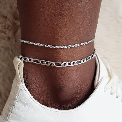 Image of Waterproof Ankle Bracelets for Women Gold Anklets Non Tarnish Pearl /Figaro /Cuban /Snake Chain Anklet Adjustable Anklets for Womens Summer Beach Anklet Foot Jewelry for Women Gift