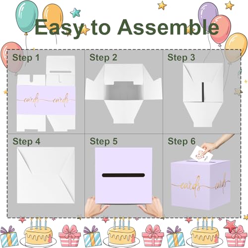 Image of Light Purple Card Box with Gold Foil Design, Paperboard 8.7 inch Card Box for Birthday Wedding Party Graduation Retirement Anniversary Valentine's Day & Baby Showers, Raffle or Money Box
