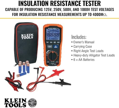 Klein Tools ET600 메가옴미터, 절연 저항 테스터 멀티미터, 4,000메가옴 저항, 125V/250V/500V/1000V 테스트 전압 — 사진 5