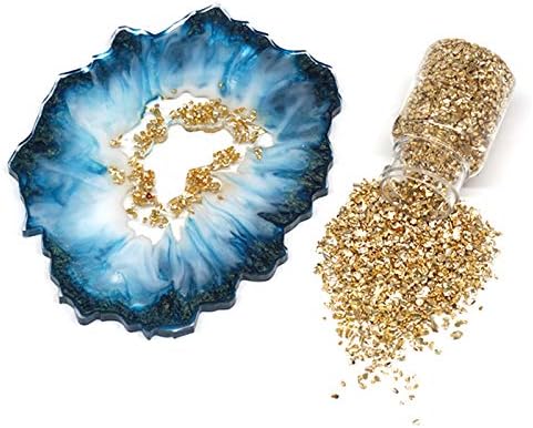 Uoeo Crushed Glass for Crafts, Decoration Crushed Glass 2-4mm Irregular Glitter Metallic Crushed Stone for DIY Resin Coaster Filler Nail Arts Decoration, Gold/Silver-70G