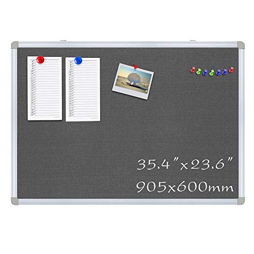 HAND IN HAND Cork Board Bulletin Board, Fabric Pin Board with Aluminum Frame, Decorative Hanging Pin Board, Perfect for Office, Home School, 905x600mm