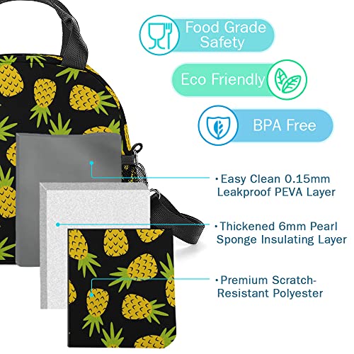 Insulated Lunch Bag For Boys Girls, Leakproof Reusable Kids Lunch Box Container With Detachable Buckled Handle, Portable Cooler Lunch Tote With Side Pocket For Work School Outdoor Adult (Pineapple) #TOP3