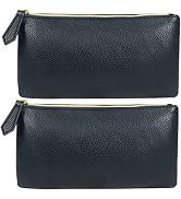 HRX Package Soft Faux Leather Cosmetic Bag, 2pcs Black Makeup Brushes Zipper Pouch Travel Organiz...