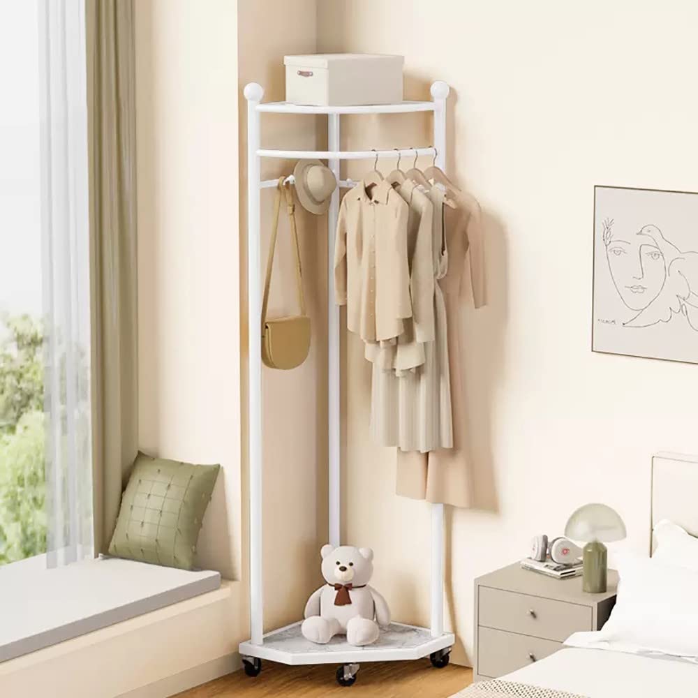 Aycdl E Meyebp Gold Metal Rolling Coat Rack With Storag Basket Corner Hanger For Pants Spac-Saving Nizer For Hallway And Living Room Stylish & Design,