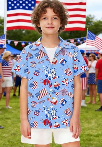 Image of 4th of July Shirts for Girls Boys American Patriotic Tshirt Kids Hawaiian Button Down Tops