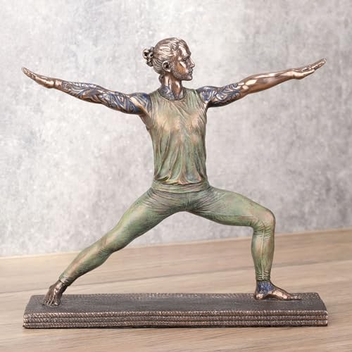 Estatua de bronce y resina pose guerrero yoga 6.75 pulg miniatura 2