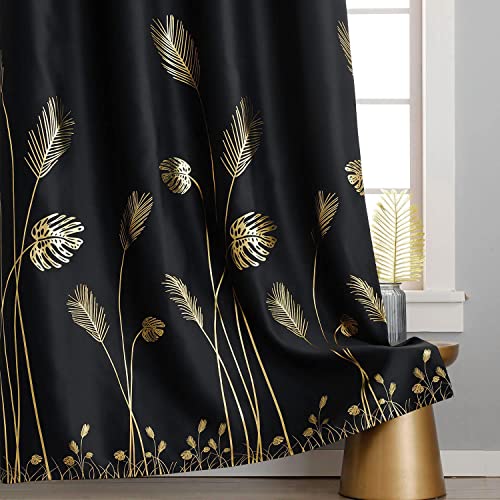 Estelar Textiler Black Blackout Curtains For Bedroom 84 Inches Long, Room Darkening Grommet Window Thermal Insulated Curtains For Living Room,Light Blocking Gold Pattern Design Drapes,52Wx84L,2 Panels #TOP6