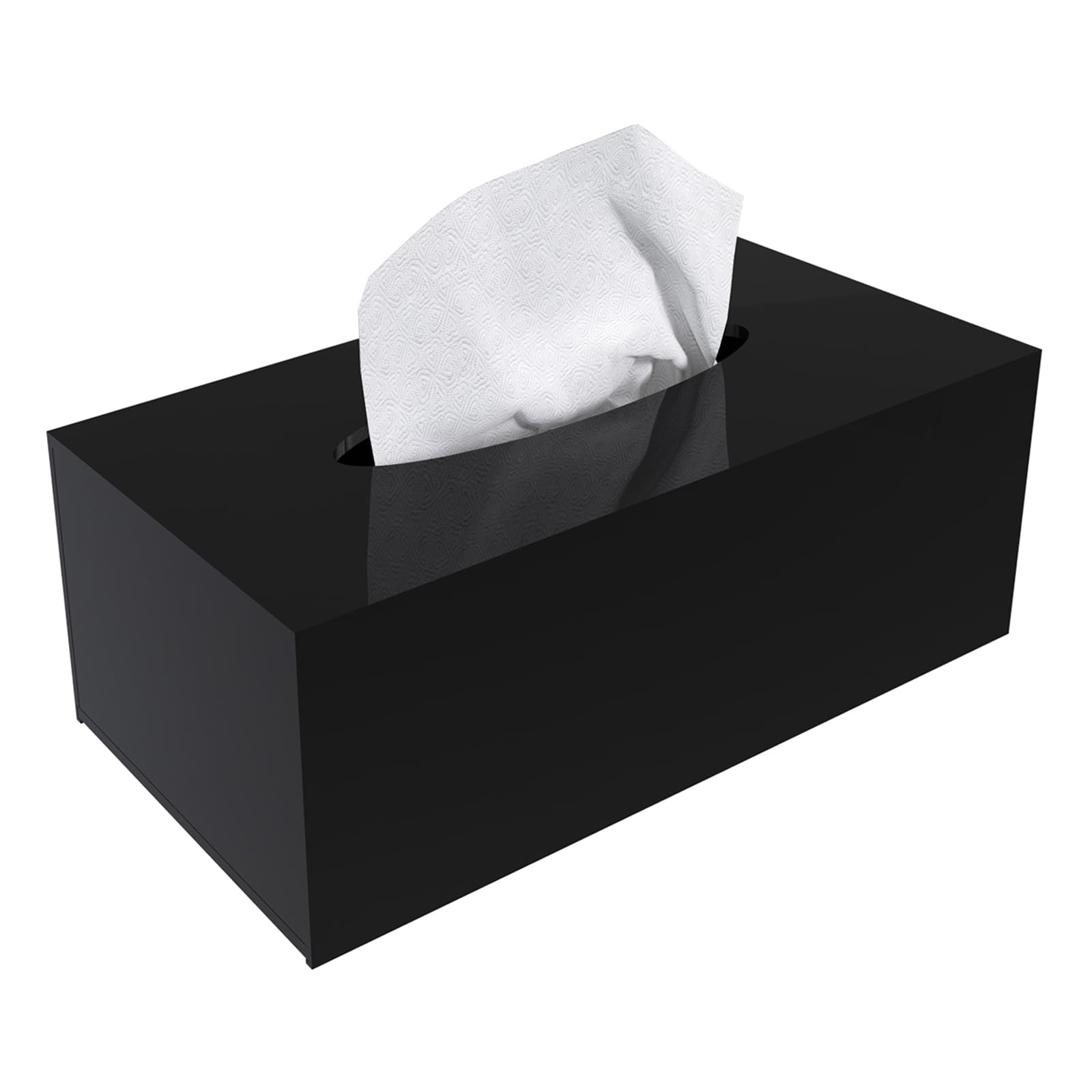 SILUT Acrylic Tissue Box Cover, Tissue Box Cover Rectangle, Modern Tissue Box Holder, Facial Tissue Cover for Bathroom, Kitchen Office - Shiny Black