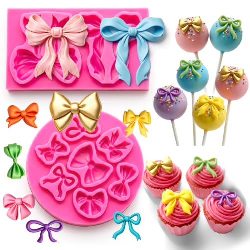 Bow Chocolate Silicone Molds 9 Cavities Bowknot Coquette Fondant Mold Bows Sugar Candy Mould for Cake Pop DIY Cupcake Toppers Birthday Baby Shower Party Cake Decorating Supplies