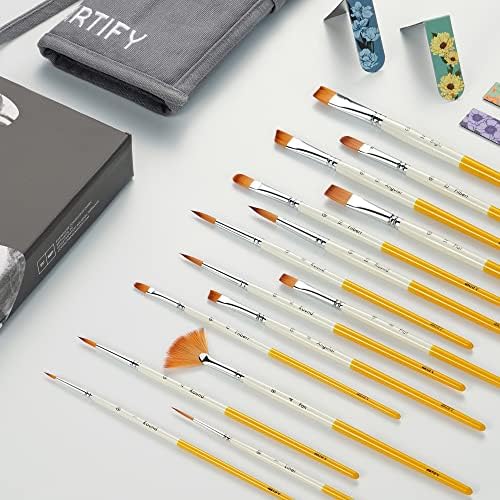ARTIFY Sunflower Impressions 15 Pieces Paint Brush Set, Expert Series, Enhanced Synthetic Brush Set with Canvas Roll and Special Bookmarks for Acrylic, Oil, Watercolor and Gouache