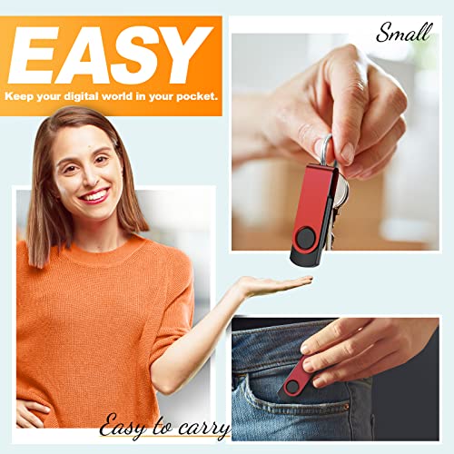 Image of Kepmem 1GB Flash Drive Pack of 10 - Metal USB 2.0 Memory Sticks - Swivel Pendrive - Portable Keychain - Red