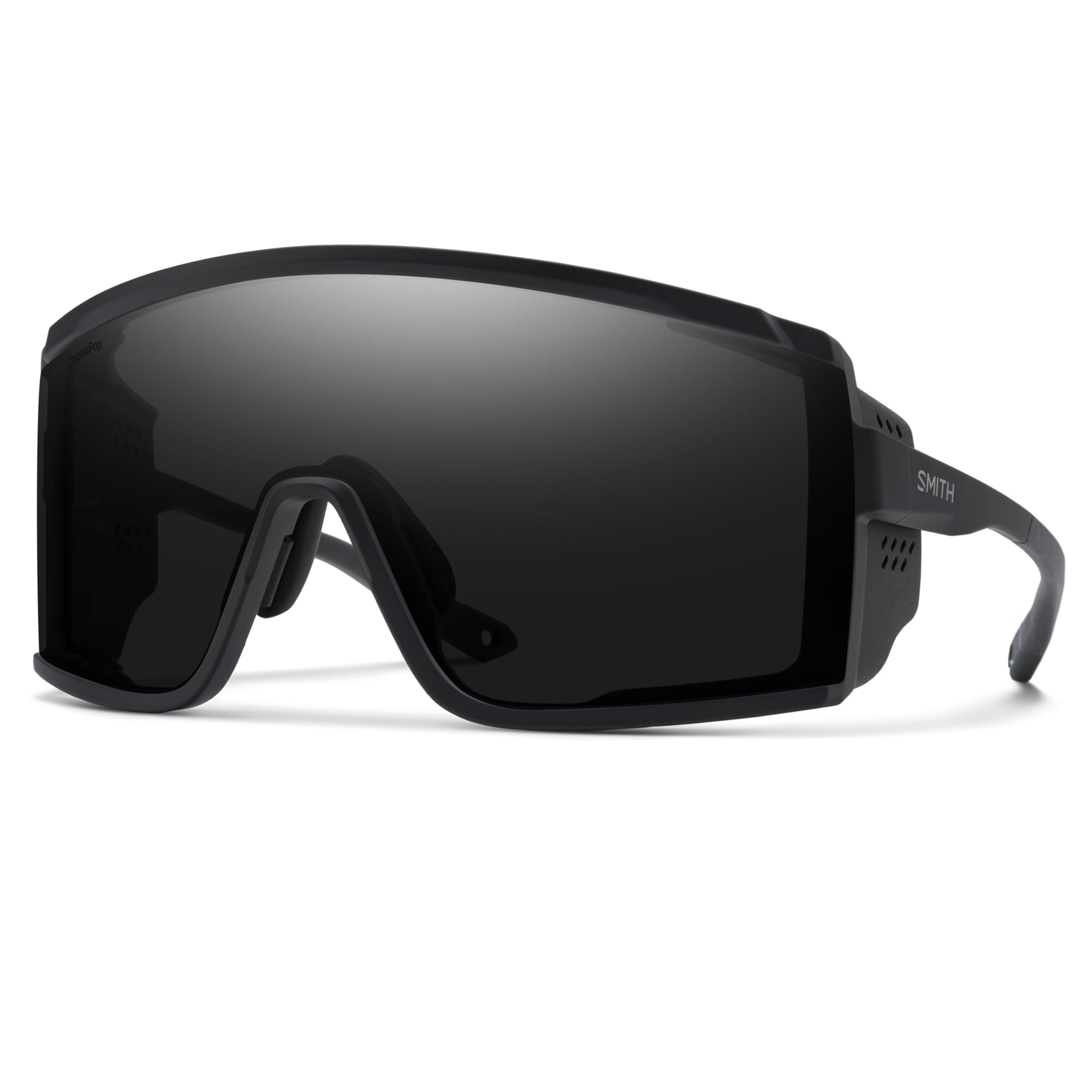 SMITH Pursuit Sunglasses – Shield Performance Sports Sunglasses with Removable Side Shields for Skiing & More – For Men & Women – Matte Black + Black ChromaPop Lens