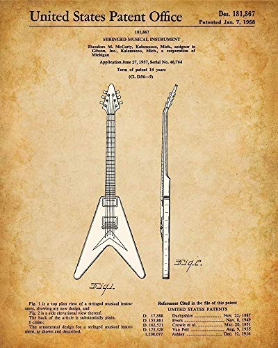 Wall Decor Guitar Patent Art Picture - Set Of 4 Photos - Vintage Guitar Decor, Music Room And Man Cave Display, Guitarist And Musician Gift, 8X10 Unframed Patent Art Print Posters #TOP2