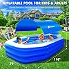 Inflatable Pool with Canopy, Large Inflatable Swimming Pool for Kids,Adult, Blow Up Pools with Seats,Backrest.Durable Thickened Inflatable Family Pools for Backyard,118"x75"x22"-Dark Blue