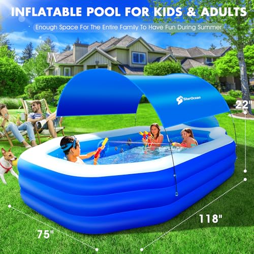 image for StarOcean Inflatable Pool with Canopy, Large Inflatable Swimming Pool 