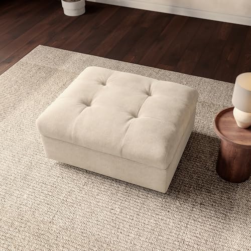 Image of Oversized Modular Sectional Sofa with Storage, Modern Deep Seat Cloud Couch for Living Room, L-Shaped Large Sectional Couch, Only Ottoman, Beige