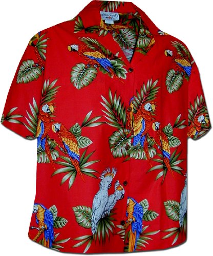 Pacific Legend Womens Parrots Hawaiian Shirt (XL, Red)