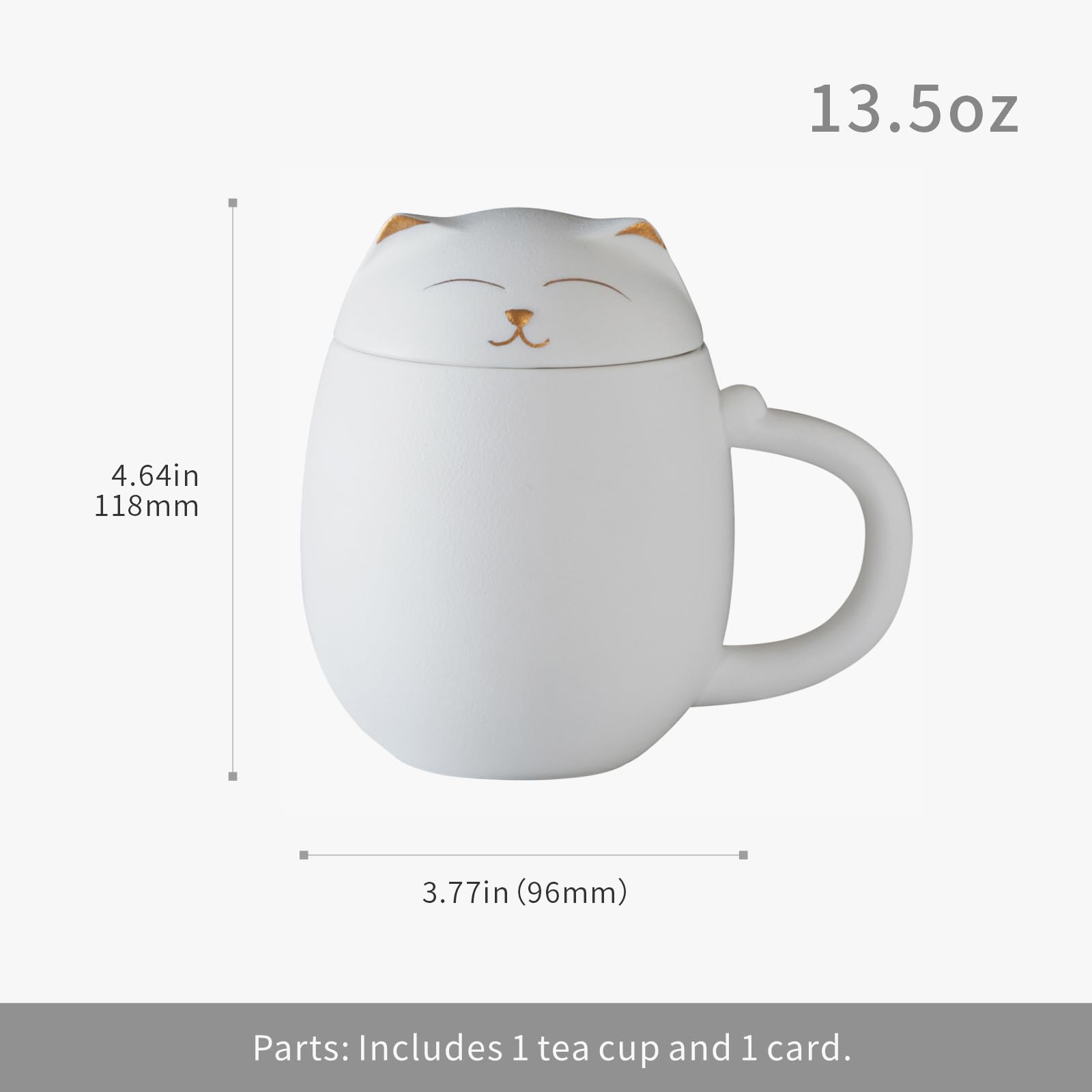 HEER Tasse à thé en céramique avec infuseur et couvercle, tasse à thé en forme de chat mignon avec filtre pour infuser les feuilles en vrac, tasse à thé chinoise faite à la main pour la maison et le