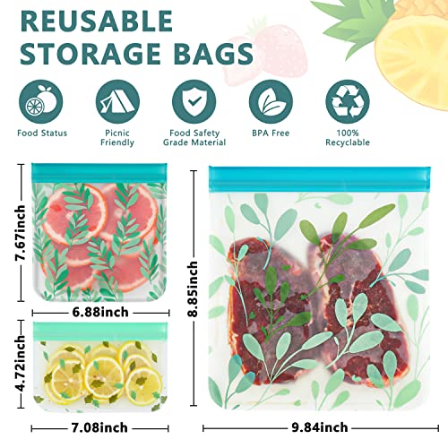 10 Pack Dishwasher Safe Reusable Food Storage Bags,Leakproof Reusable Freezer Bags(3 Reusable Gallon Bags,4 Reusable Sandwich Bags,3 Reusable Kids Snack Bags) For Snack Meat Food Fruit Cereal-Bpa Free #TOP3