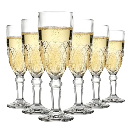 MYKAGS Prosecco Sparkling Wine Glasses, Crystal Champagne Flutes, Set of 6 165ml Elegant Party Champagne Glasses, Ideal for Celebrations and Special Occasions, Premium Quality Crystal Glassware