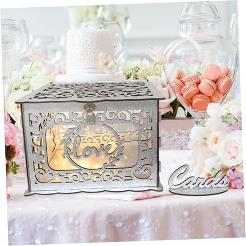 Caja de tarjetas de madera hueca contenedor para sobres de boda y felicitaciones 8