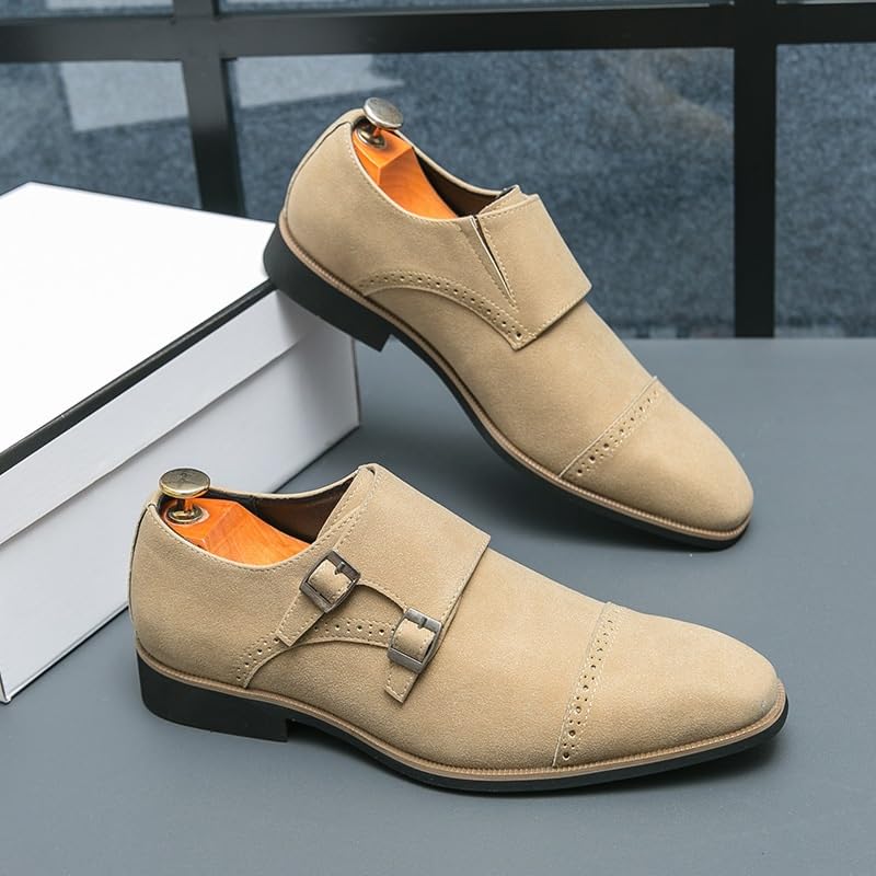 Double Monk Suede Dress Oxford Shoes for Men's Wedding Tuxedo Comfort Orthopedic Slip-on Leather Anti-Slip Non Slip Rubber Sole Block Heel Office Business Breathable2
