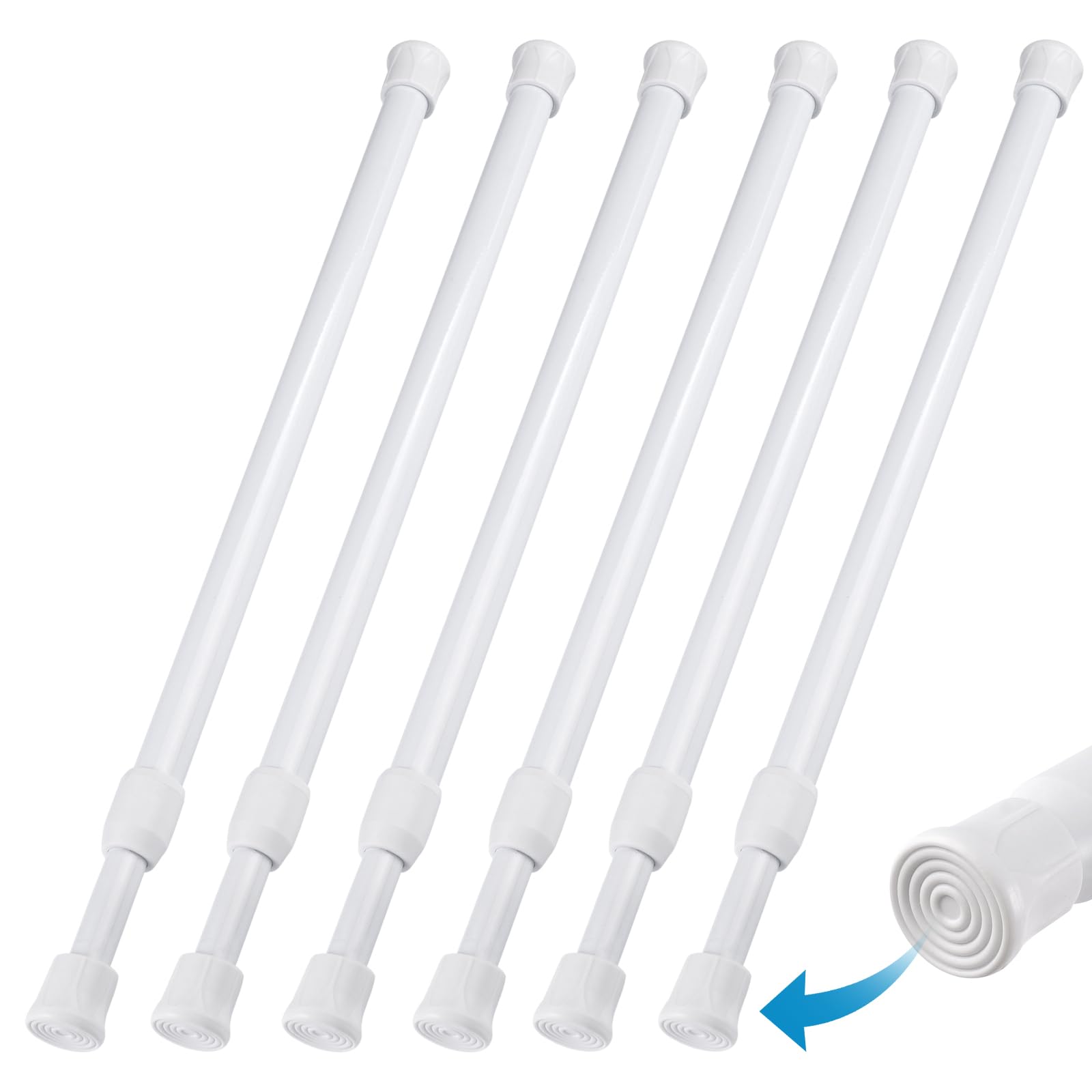 6 Stück Teleskopstange Vorhangstange ohne Bohren, Klemmstange Gardine, Länge 30 bis 50 cm, Ø13mm Teleskopstange Vorhang, Teleskopstanges zum Klemmen, für Badezimmer Schrank Kleiderschrank (Weiß)