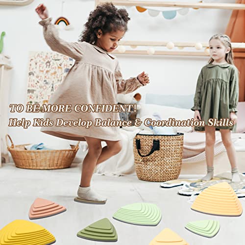Makarci Stepping Stones For Kids 12Pcs Obstacle Courses Play Indoor Outdoor, Full Rubber Rim Plastic Hilltop For Kids Balance And Integration Improvement Age 3 4 5 6 7 8 + (Forest) #TOP4