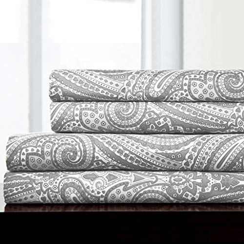 Image of 1500 Supreme Collection Full Sheet Sets Paisley Gray - Luxury Hotel Bed Sheets and Pillowcase Set for Full Mattress - Extra Soft, Elastic Corner Straps, Deep Pocket Sheets, Full, Paisley Gray