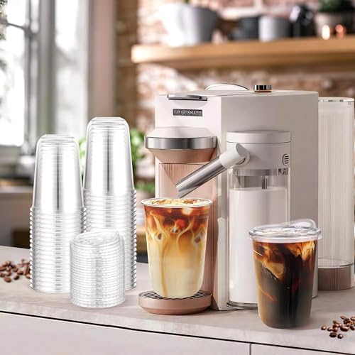 50 Pack 16oz Clear Plastic Cups with Sip Lids, Disposable Iced Coffee Cup with Strawless Lid for Party Wedding Catering Events, to Go Cups for Cold Drinks Smoothie Milkshake Lemonade Bubble - 5