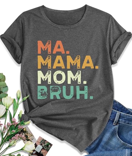 EUOW Mama Tshirt for Women Cute Mom Mother's Day Graphic T Shirts Boho Casual Grandma Tee Tops(Mother-1203,L)