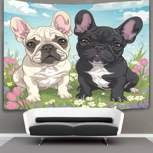 Couverture murale 3D bouledogue français tapisserie polyester 150x200 cm - 3