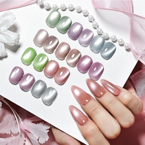 JODSONE 10 Colors Glow-in-the-Dark Cat Eye Gel Nail Polish Set Silver Green Blue Grape Purple with Base Coat and Top Coat and Magnet Stick Summer Nail Art for Nail Salons and at Home 10Color