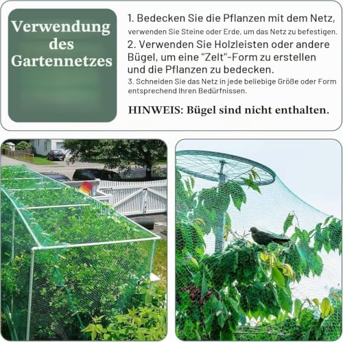 4m x 6m Vogelnetze Vogelschutznetz Engmaschig, mit 20 Schwarzen Erdankern (11 cm), Vielseitiges Taubennetz Balkon, Netz Garten für Früchte, Saatgut, Teichabdeckung, Pflanzenzaun und Erdbeer-Schutznetz