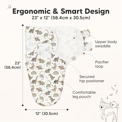 Image of 3-Pack Organic Baby Swaddle Sleep Sacks - Swaddles for Newborns, Infant 0-3 Months, Baby Girls, Boys, Soft & Snug Newborn Sleep Sack, Nursery Swaddling Blankets (Dino Ridge, OS)