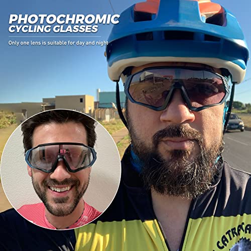 KAPVOE Photochromic Cycling Glasses For Men Women MTB BMX Clear Sports Sunglasses Running Volleyball Tennis Driving Fishing Softball Mountain Golf Hiking 62 Purple Transparent - Image 2