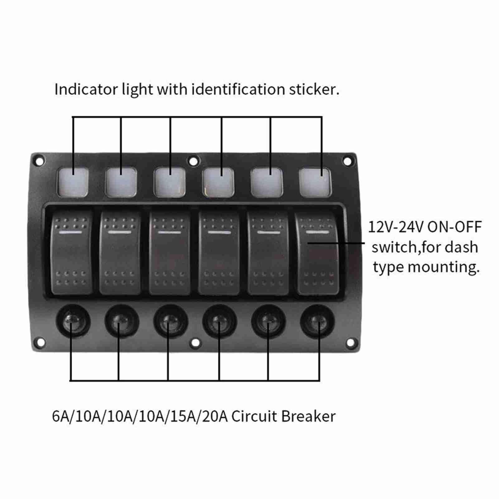 Interruttore a levetta per auto, 6P 12/24V Car Boat RV Yacht On/Off Pannello interruttori a levetta con indicatore luminoso a LED Interruttore automatico per Barca Auto Veicoli