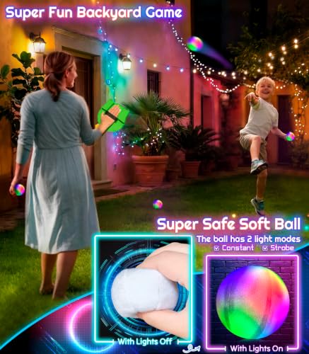 Elecdemic 3D LED Light Up Toss Catch Paddle Ball Game Set Glow Dark Toys - image 9