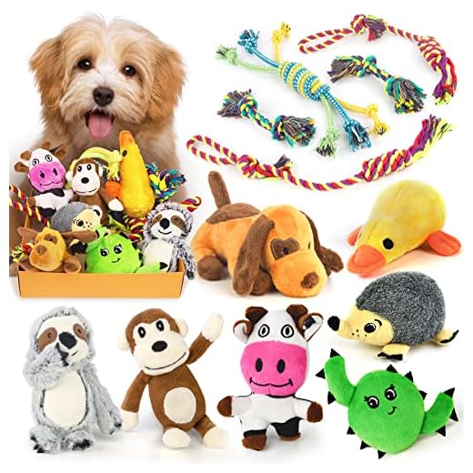 Juguetes chirriantes para perros pequeños, paquete de 12 juguetes para cachorros para la dentición lindos juguetes para perros pequeños, paquete de juguetes de peluche para perros de algodón natural