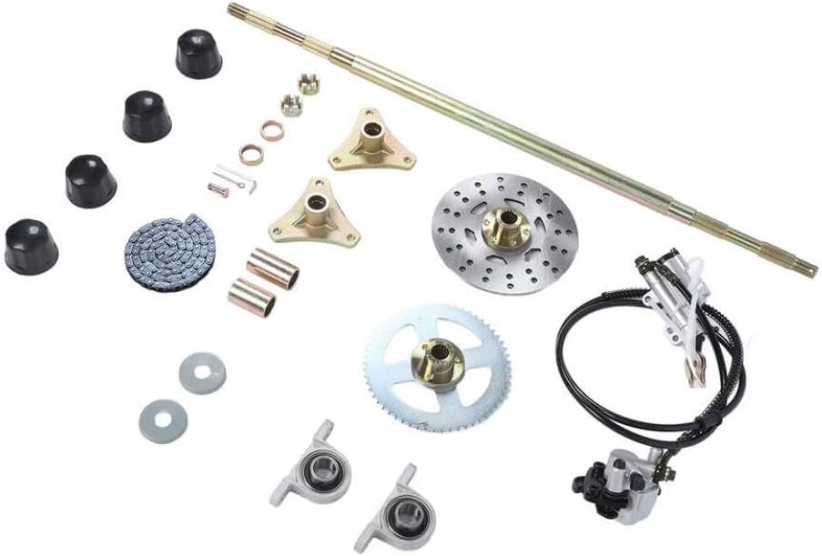 29 Inch Go Kart Rear Live Axle Assembly with Sprocket Chain Brake Disc Caliper and Wheel Hubs Compatible with 50cc 70cc 90cc Compatible ATV Models