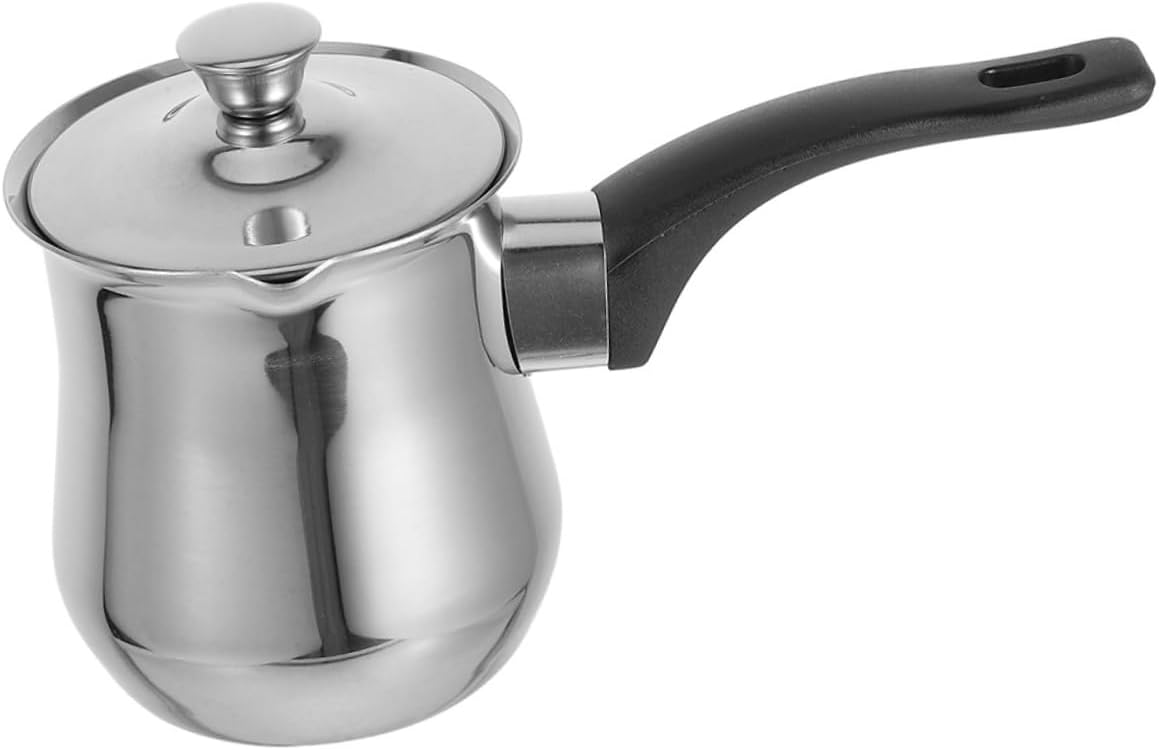 Ciieeo Stainless Steel Cezve Coffee Pot with Lid Turkish Coffee Maker and Butter Warmer Versatile Metal Milk Frothing Pitcher for Family Use and Easy Cleaning
