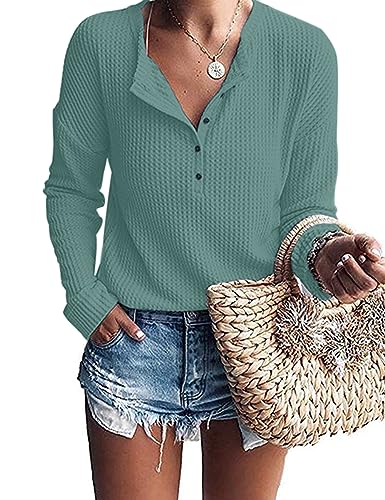 Image of MOLERANI Womens Long Sleeve Waffle Knit Henley Shirts Tunic Tops