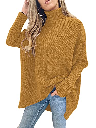 Image of ANRABESS Womens Casual Fall Sweater Turtleneck High Neck Batwing Sleeve Oversized Sweater Dress