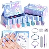 Tomons Kids Nail Polish Set for Girls, Non Toxic Nail Polish Art Kit for Kids Ages 7-12, Toys Gifts for 8 9 10 11 12 Girl, Bracelets, Glitter, Sequins, Stickers - 8 Colors