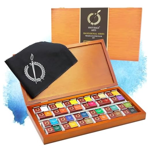 Pinturale Set Acuarelas Profesionales de Alta Pigmentación | Juego de Pinturas de Acuarela Profesional | Incluye 24 Colores Grandes, Caja de Madera y Paño | Acuarelas Calidad Artista