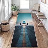 Luftfahrt Flugzeug Läufer Teppich 3D Hubschrauber Flughafen Teppich Flur Läufer 50x200, Jungen Kinder Küchenteppich Waschbar Rutschfest, Lang Flur für Küche Wohnzimmer Schlafzimmer Korridor, jY314cx