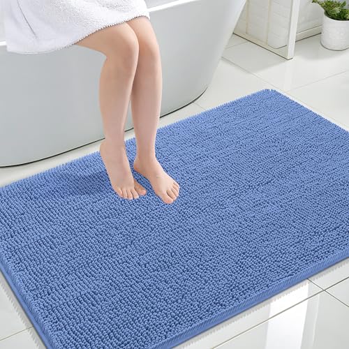 Image of OLANLY Large Bathroom Rugs 47x32, Soft Absorbent Chenille Bath Rugs, Rubber Backing Quick Dry, Machine Washable Bath Mats for Bathroom Floor, Tub and Shower, Home Decor Accessories, Cornflower Blue